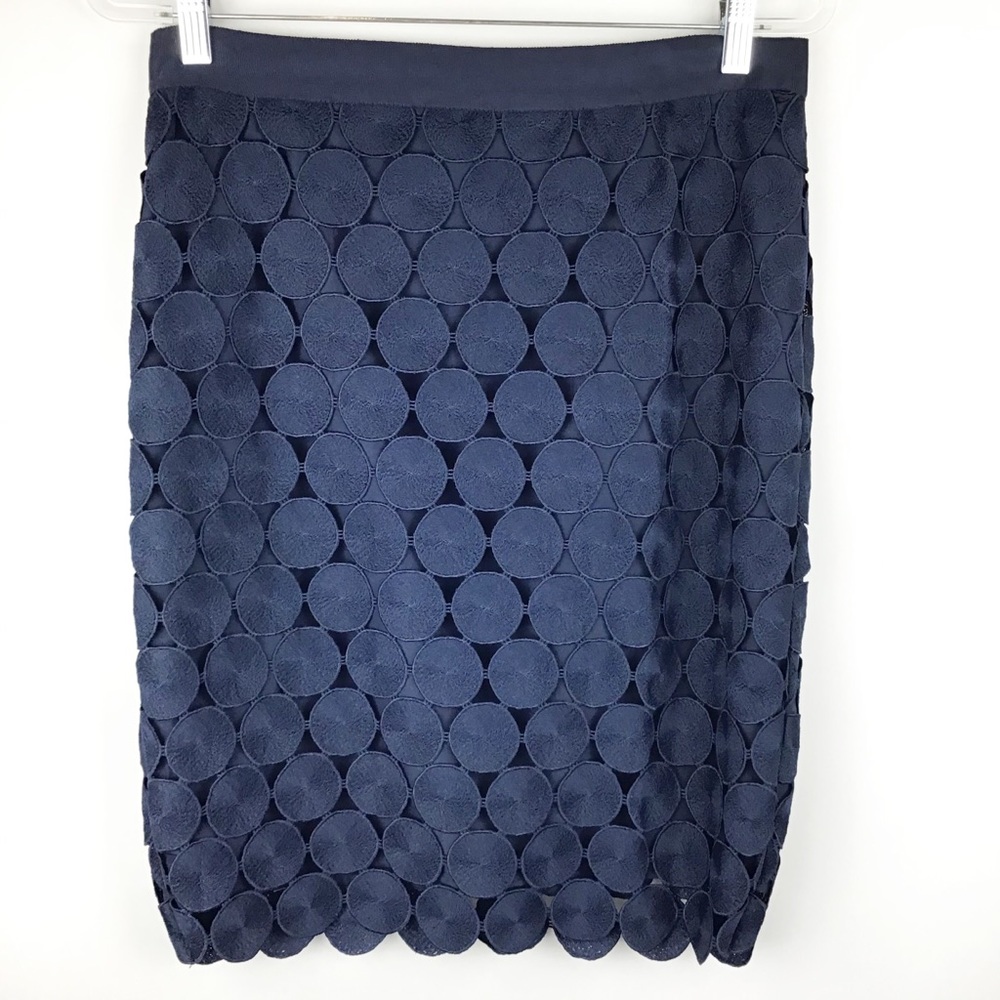 Ann Taylor Navy Embroidery Skirt | 10